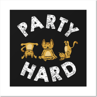 Party Hard Cats Yoga Posters and Art